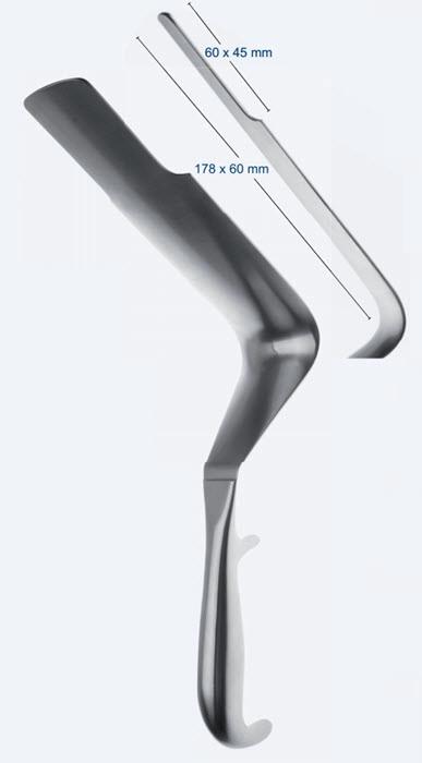 Ретрактори (ранорозширювачі) для тазу, St.Mark", носик 60 х 45 мм, лезо 178 x 60 мм, загальна довжина 330 мм. Бренд - Asanus Medizintechnik Gmb, Німеччина